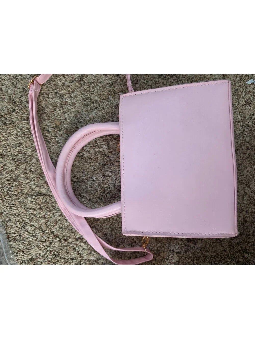 Pink Faux Shearling Heart Pattern Crossbody Bag with Top Handles
